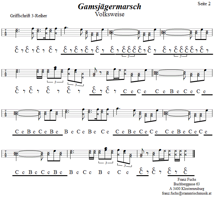 Gamsjgermarsch 2 in Griffschrift fr steirische Harmonika. 
Bitte klicken, um die Melodie zu hren.