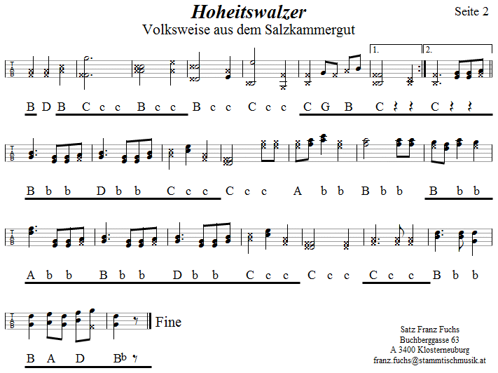 Hoheitswalzer Seite 2 in Griffschrift fr Steirische Harmonika. 
Bitte klicken, um die Melodie zu hren.