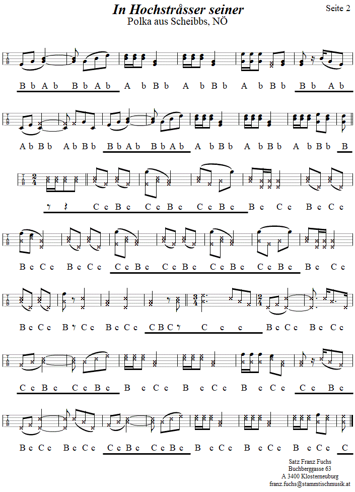 In Hochstrasser seiner, Seite 2, in Griffschrift fr Steirische Harmonika. 
Bitte klicken, um die Melodie zu hren.