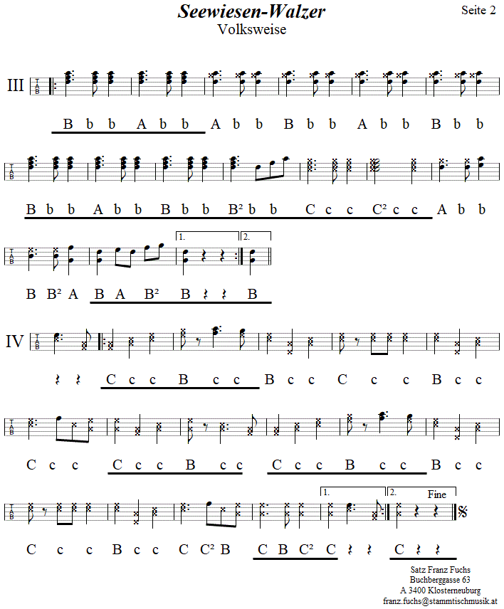 Seewiesenwalzer, Seite 2, in Griffschrift fr Steirische Harmonika. 
Bitte klicken, um die Melodie zu hren.
