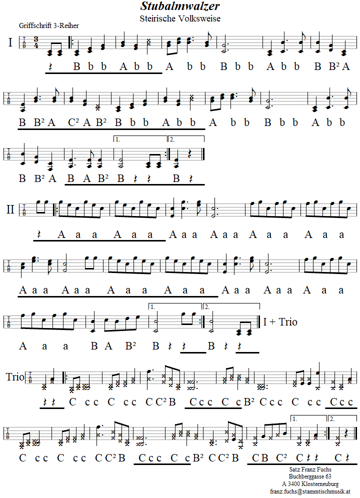 Stubalmwalzer in Griffschrift fr Steirische Harmonika. 
Bitte klicken, um die Melodie zu hren.