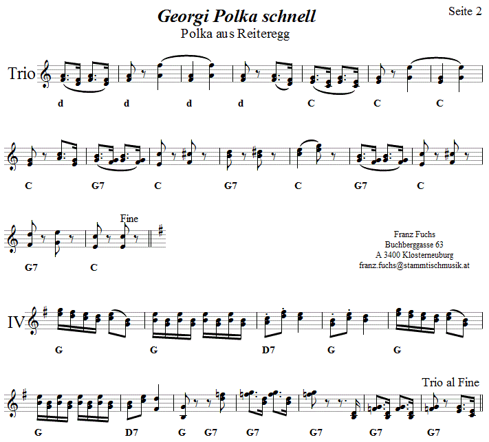 Georgi Polka schnell, Seite 2 in Griffschrift fr Steirische Harmonika. 
Bitte klicken, um die Melodie zu hren.