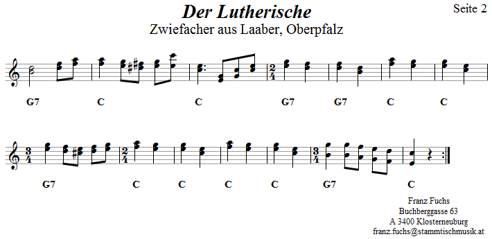 Der Lutherische, Zwiefacher in zweistimmigen Noten, Seite 2. 
Bitte klicken, um die Melodie zu hren.