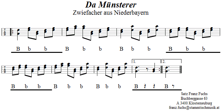 Da Mnsterer, Zwiefacher in Griffschrift fr Steirische Harmonika, Seite 2. 
Bitte klicken, um die Melodie zu hren.