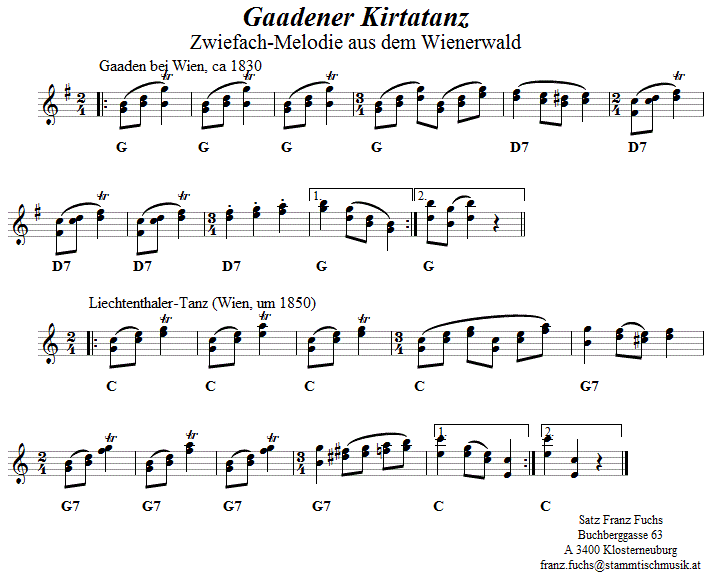 Gaadener Kirtatanz, Zwiefacher in zweistimmigen Noten. 
Bitte klicken, um die Melodie zu hren.