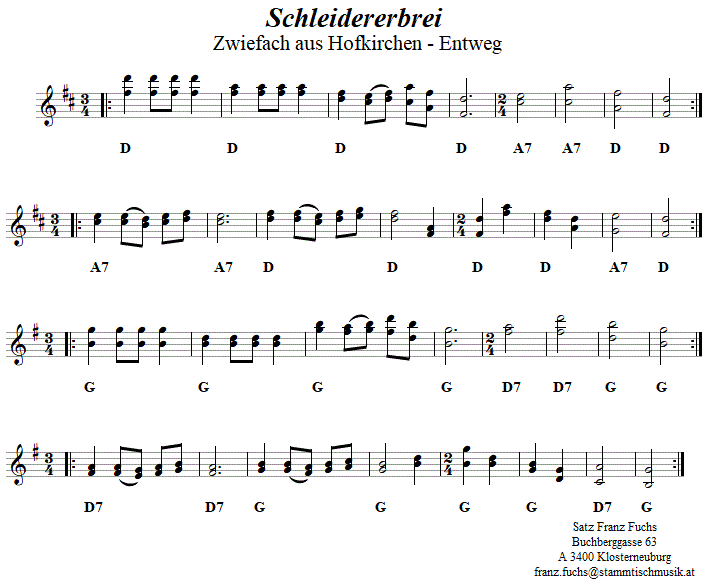 Schleidererbrei, Zwiefacher in zweistimmigen Noten. 
Bitte klicken, um die Melodie zu hren.