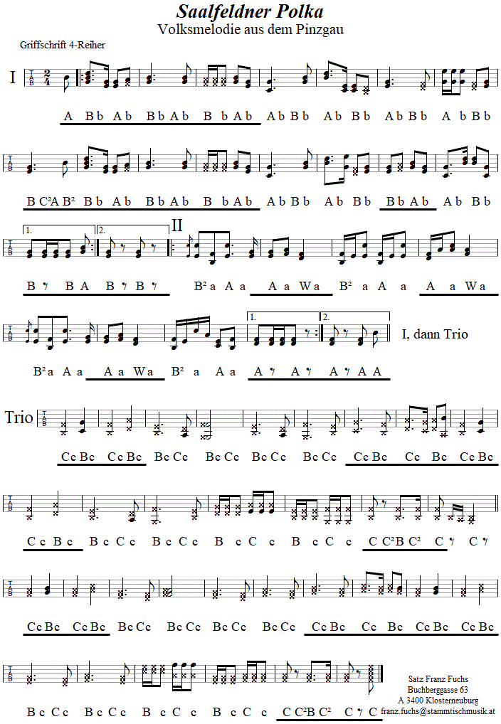 Saalfeldner Polka in Griffschrift fr Steirische Harmonika. 
Bitte klicken, um die Melodie zu hren.