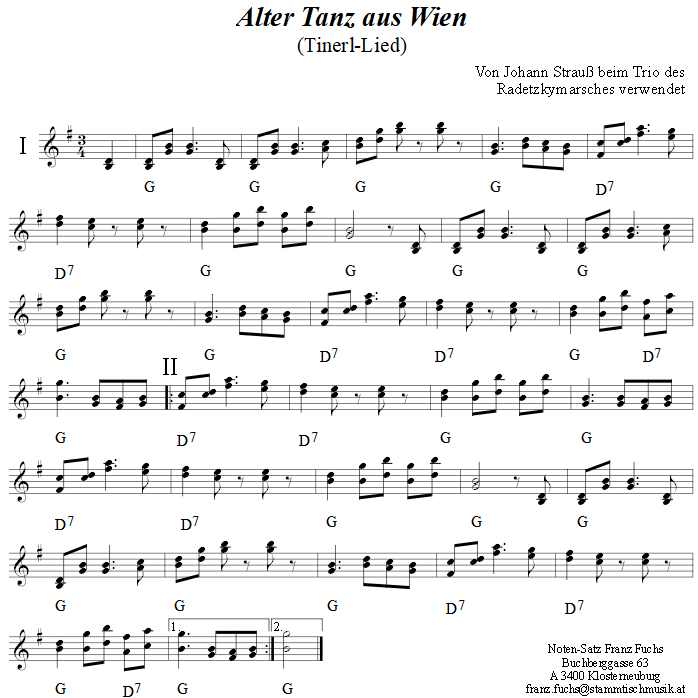 Alter Tanz aus Wien in zweistimmigen Noten. 
Bitte klicken, um die Melodie zu hren.