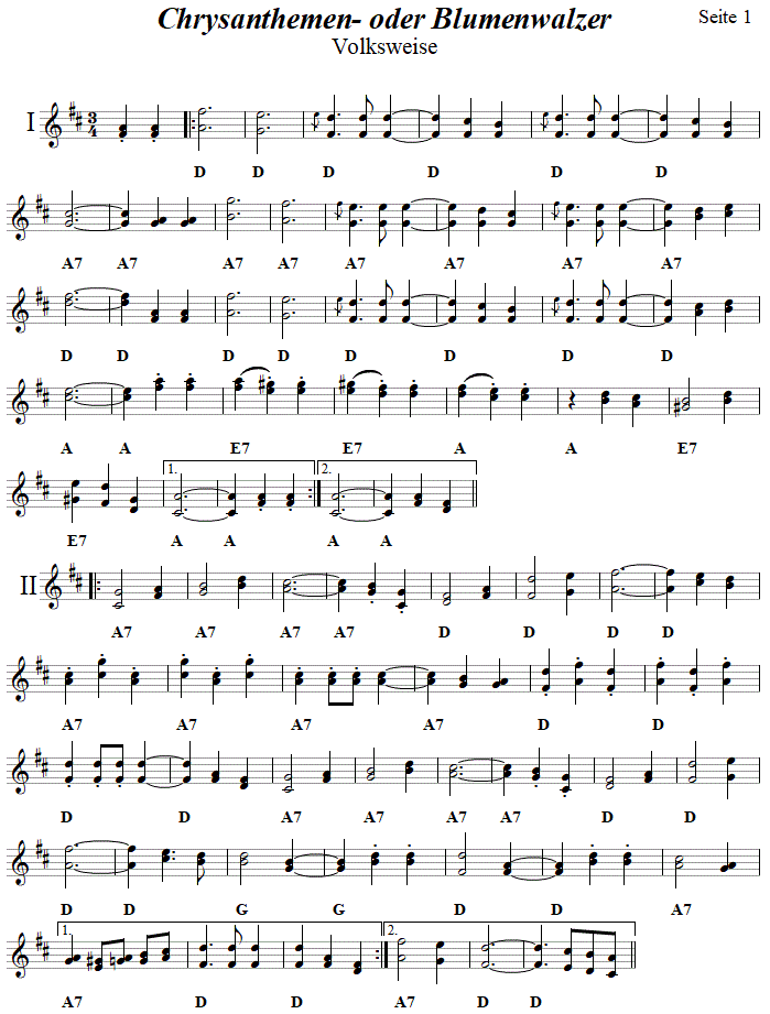 Chrysanthemenwalzer in zweistimmigen Noten, Seite 1. 
Bitte klicken, um die Melodie zu hren.
