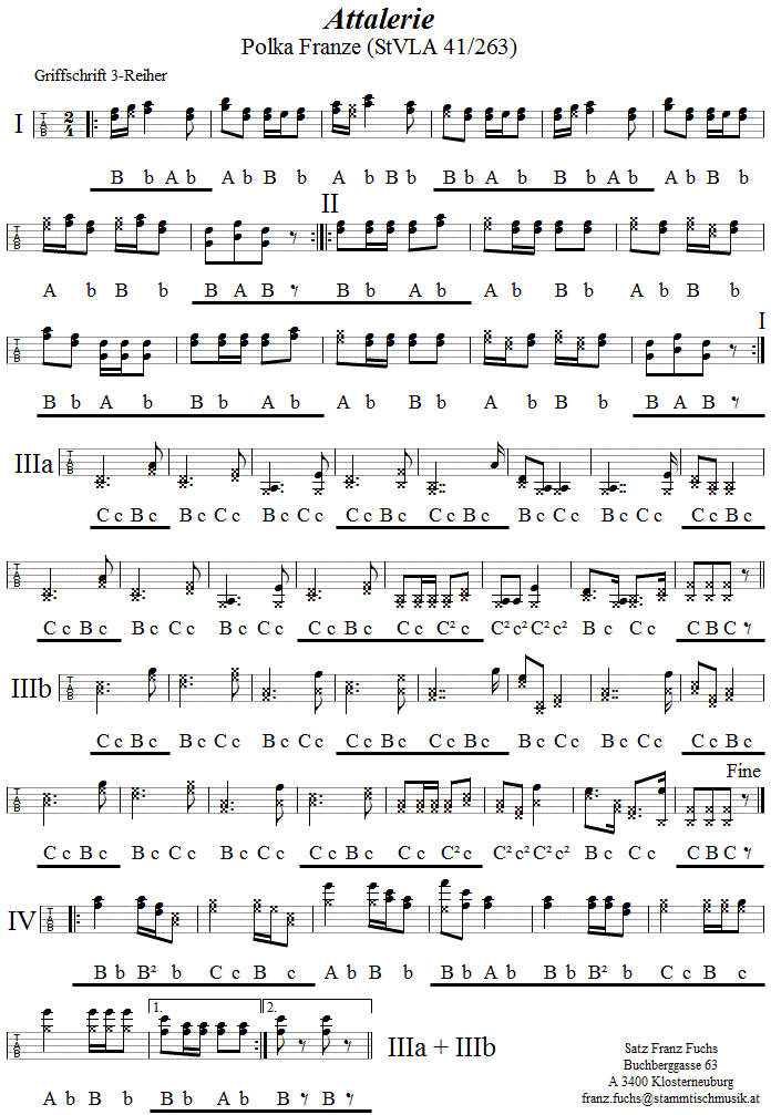 Attalerie Polka Franze - in Griffschrift fr Steirische Harmonika. 
Bitte klicken, um die Melodie zu hren.
