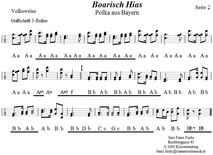 Boarisch Hias Polka, Seite 2, in Griffschrift fr Steirische Harmonika