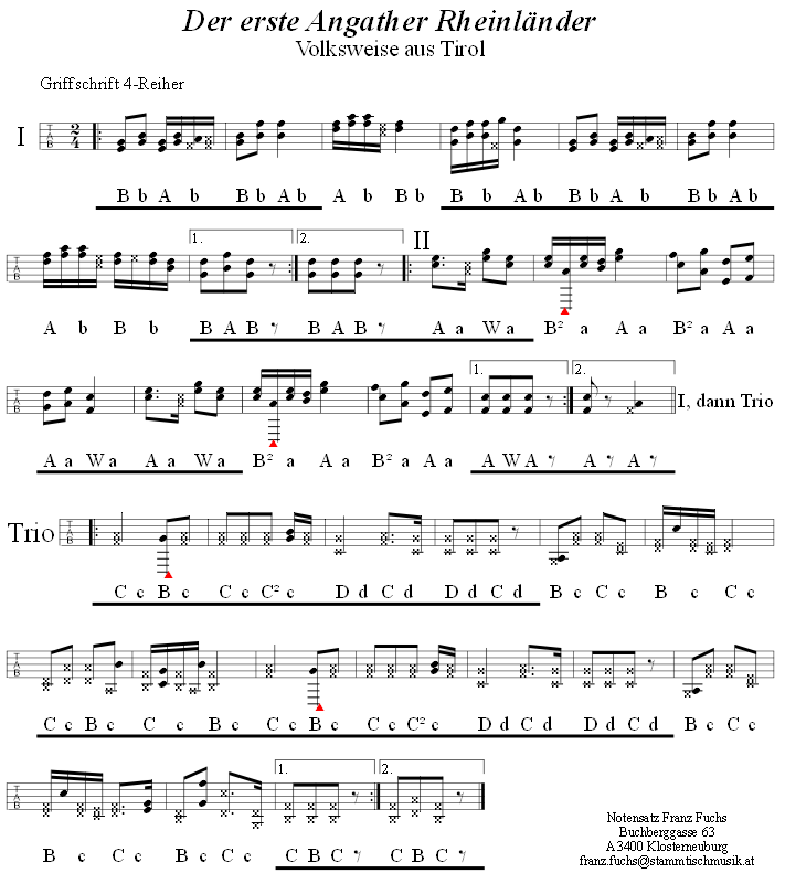 Der erste Angather Rheinlnder in Griffschrift fr Steirische Harmonika. 
Bitte klicken, um die Melodie zu hren.