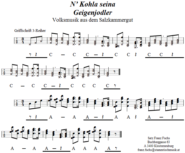 Geigenjodler in Griffschrift für Steirische Harmonika. 
Bitte klicken, um die Melodie zu hören.