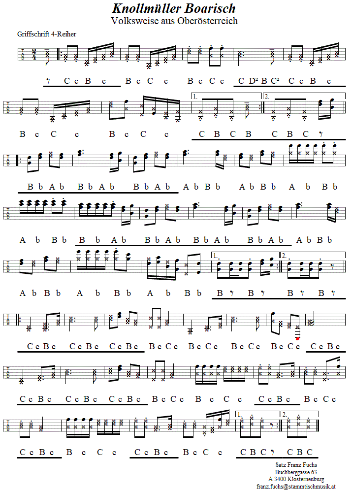 Knollmller Boarisch in Griffschrift fr Steirische Harmonika. 
Bitte klicken, um die Melodie zu hren.