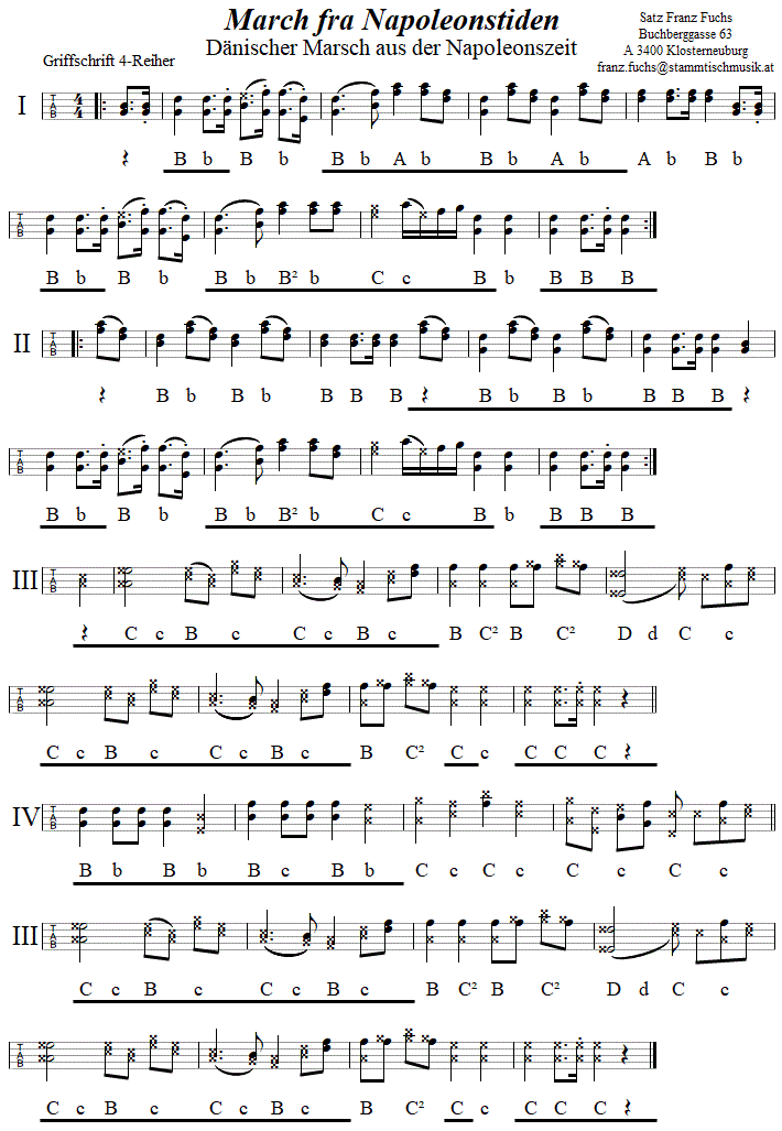 March fra Napoleonstiden - in Griffschrift fr Steirische Harmonika. 
Bitte klicken, um die Melodie zu hren.