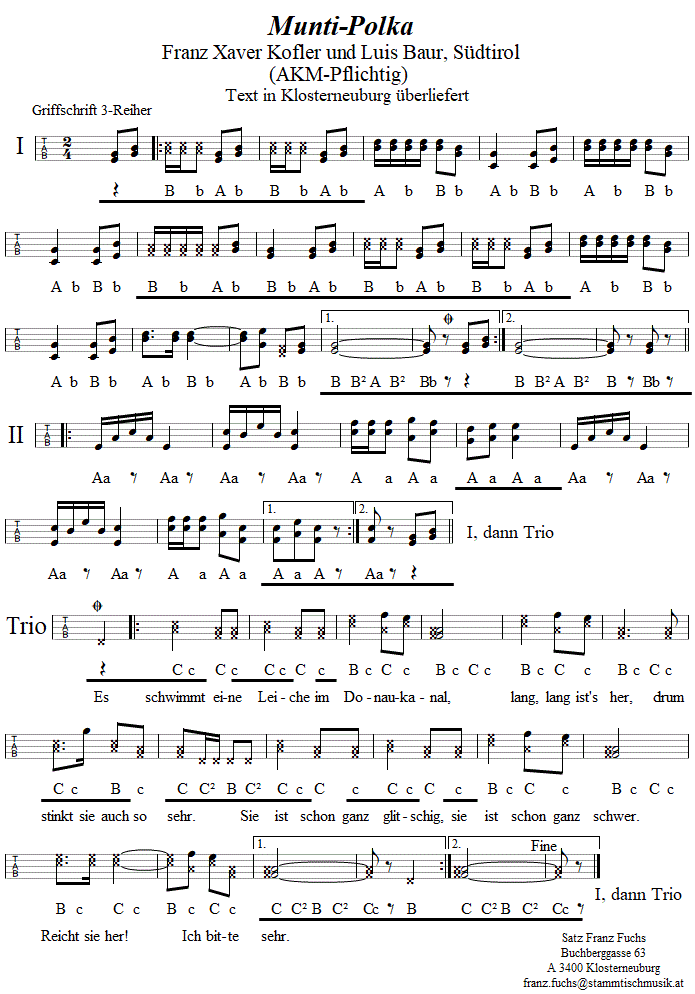 Muntipolka in Griffschrift fr Steirische Dreireihige Harmonika. 
Bitte klicken, um die Melodie zu hren.
