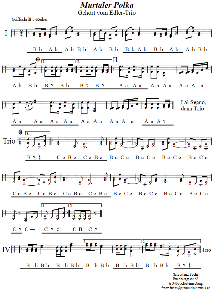 Murtaler Polka in Griffschrift fr Steirische Harmonika. 
Bitte klicken, um die Melodie zu hren.