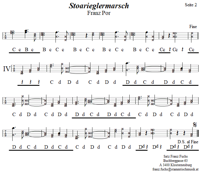 Stoanrieglermarsch von Franz Por, Seite 2 in Griffschrift fr Steirische Harmonika. 
Bitte klicken, um die Melodie zu hren.