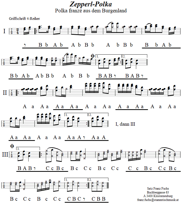Zepperl-Polka francaise, in Griffschrift fr Steirische Harmonika. 
Bitte klicken, um die Melodie zu hren.