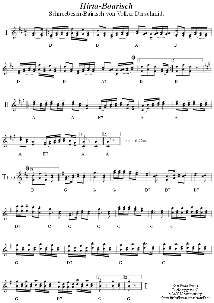 Hirta-Boarisch (Schneebesen-Bairisch) in zweistimmigen Noten. 
Bitte klicken, um die Melodie zu hren.