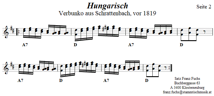 Hungarisch in zweistimmigen Noten, Seite 2. 
Bitte klicken, um die Melodie zu hören.
