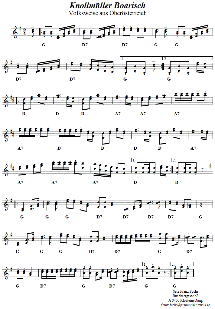 Knollmüller Boarisch in zweistimmigen Noten. 
Bitte klicken, um die Melodie zu hören.