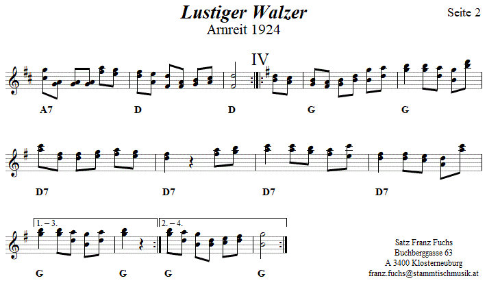 Lustiger Walzer aus Arnreit in zweistimmigen Noten, Seite 2. 
Bitte klicken, um die Melodie zu hren.