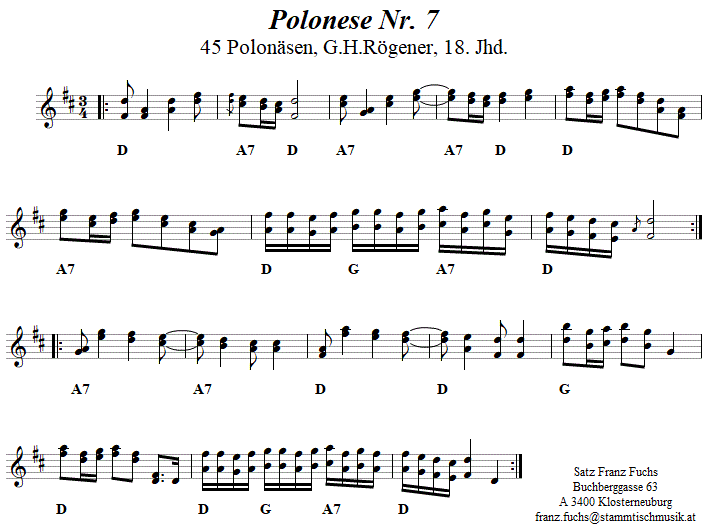 Polonese 7 in zweistimmigen Noten. 
Bitte klicken, um die Melodie zu hören.