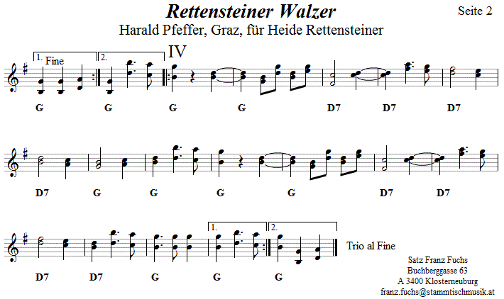 Rettensteiner Walzer, Seite 2, in zweistimmigen Noten. 
Bitte klicken, um die Melodie zu hören.