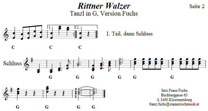Rittner Walzer, Seite 2, in zweistimmigen Noten. 
Bitte klicken, um die Melodie zu hren.