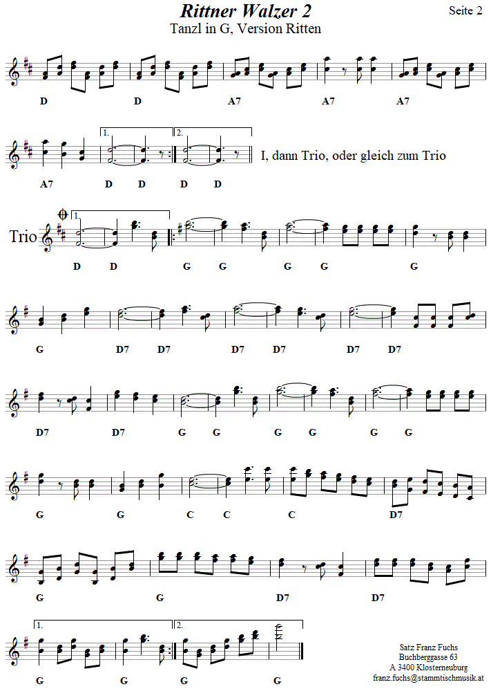 Rittner Walzer 2, Seite 2, in zweistimmigen Noten. 
Bitte klicken, um die Melodie zu hren.
