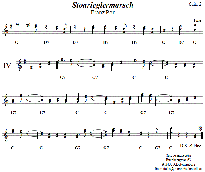 Stoanrieglermarsch von Franz Por, Seite 2 in zweistimmigen Noten. 
Bitte klicken, um die Melodie zu hren.
