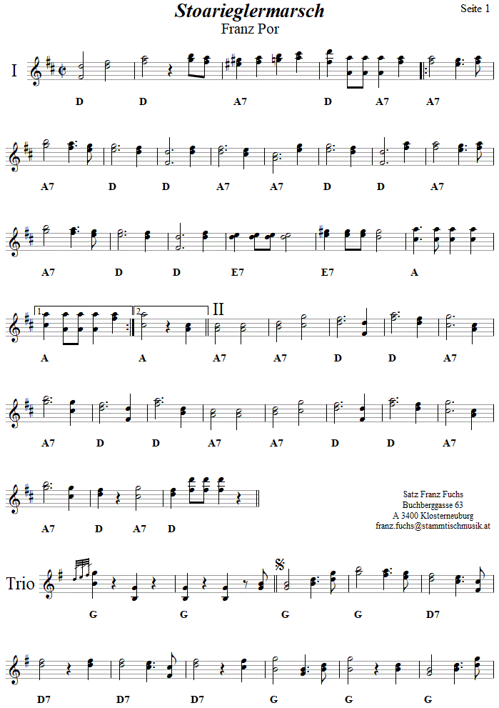 Stoanrieglermarsch von Franz Por, Seite 1 in zweistimmigen Noten. 
Bitte klicken, um die Melodie zu hren.