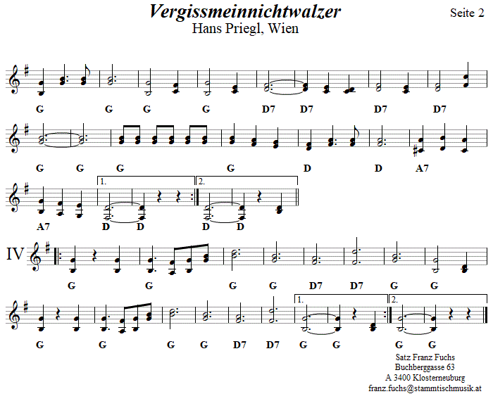 Vergissmeinnichtwalzer von Hans Priegl, Seite 2, in zweistimmigen Noten. 
Bitte klicken, um die Melodie zu hren.