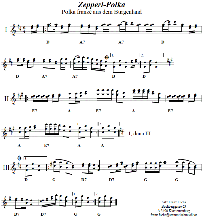 Zepperl-Polka francaise, in zweistimmigen Noten. 
Bitte klicken, um die Melodie zu hren.