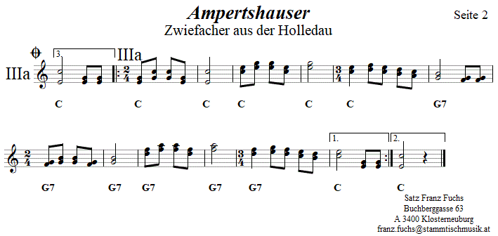 Ampertshauser Zwiefacher, Seite 2, in zweistimmigen Noten. 
Bitte klicken, um die Melodie zu hren.