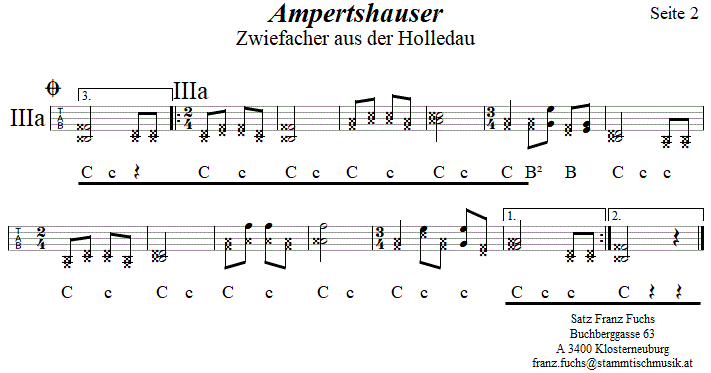Ampertshauser Zwiefacher, Seite 2, in Griffschrift fr Steirische Harmonika. 
Bitte klicken, um die Melodie zu hren.