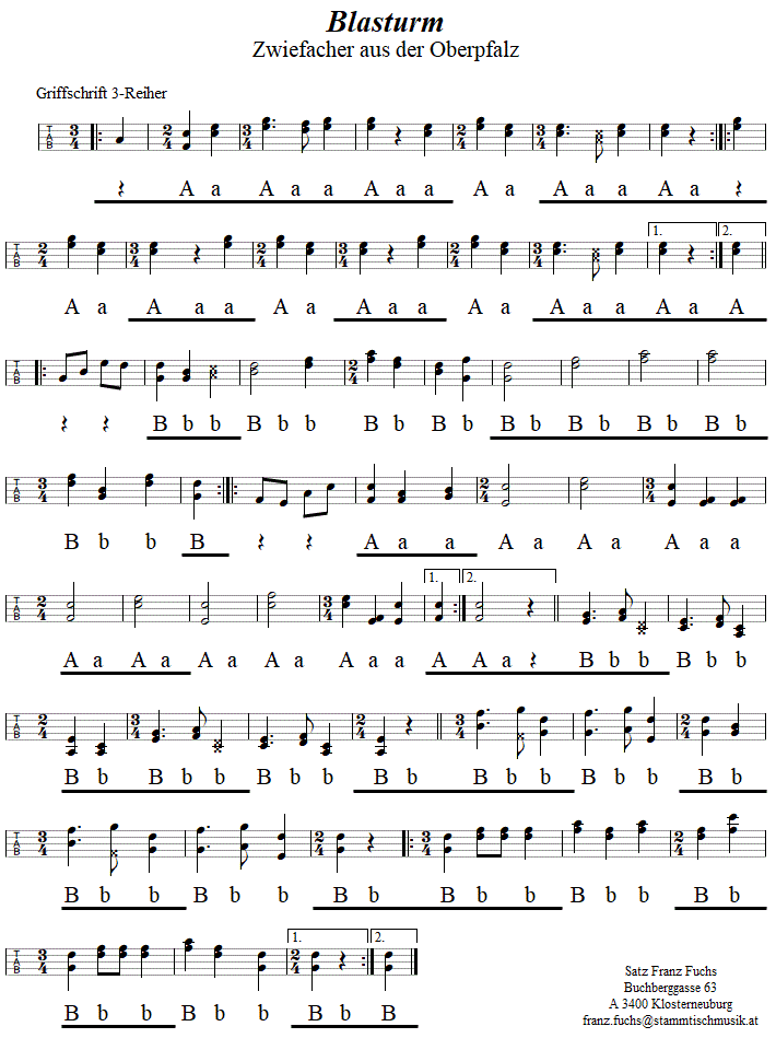 Blasturm, Zwiefacher in Griffschrift fr Steirische Harmonika. 
Bitte klicken, um die Melodie zu hren.