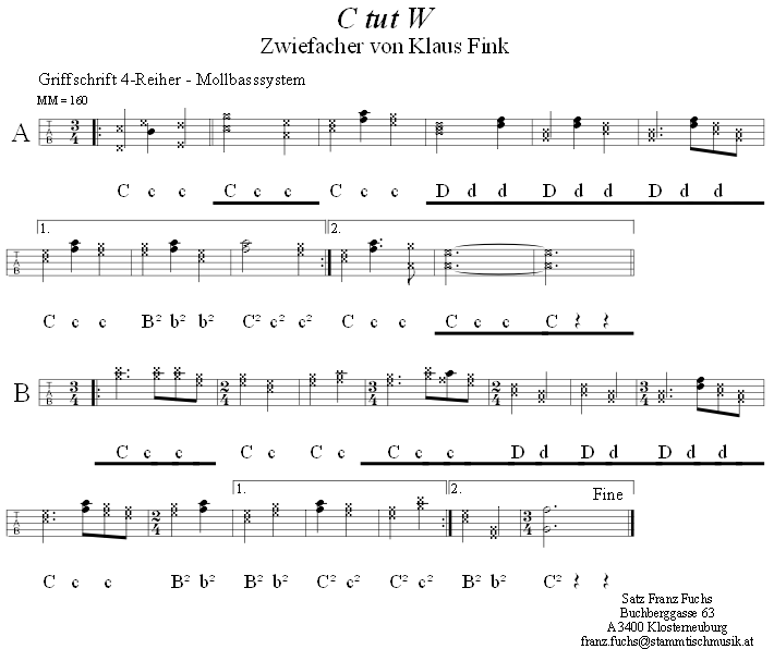 C tut W - Zwiefacher von Klaus Fink in Griffschrift fr Steirische Harmonika. 
Bitte klicken, um die Melodie zu hren.