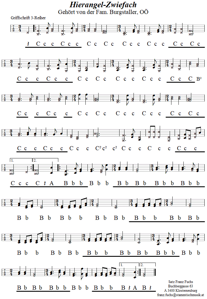 Hierangel-Zwiefacher in Griffschrift fr Steirische Harmonika. 
Bitte klicken, um die Melodie zu hren.