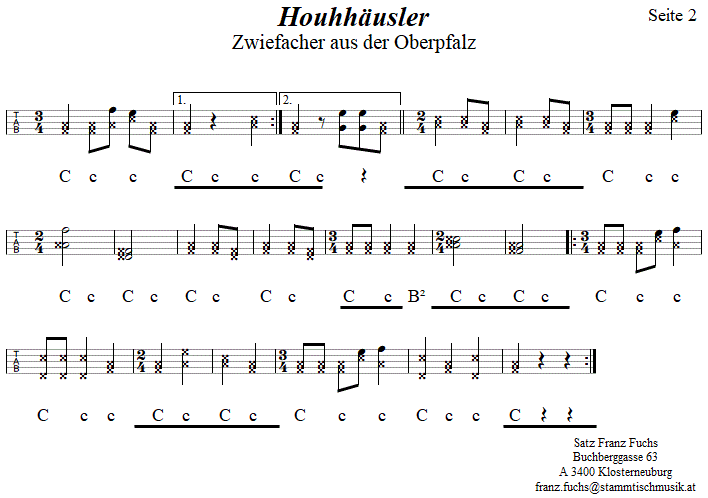 Houhhusler, Zwiefacher in Griffschrift fr Steirische Harmonika. 
Bitte klicken, um die Melodie zu hren.