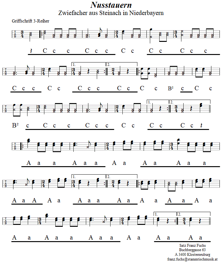 Nusstauern, Zwiefacher in Griffschrift fr Steirische Harmonika. 
Bitte klicken, um die Melodie zu hren.
