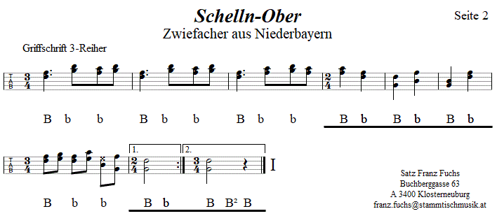 Schelln-Ober, Seite 2, Zwiefacher in Griffschrift fr Steirische Harmonika. 
Bitte klicken, um die Melodie zu hren.