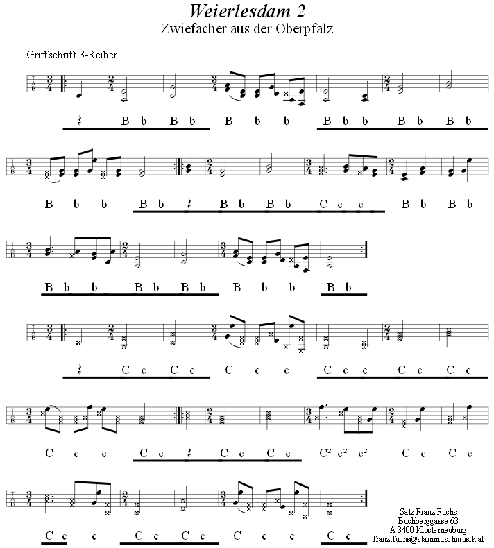 Weierlesdam 2 Zwiefacher in Griffschrift fr Steirische Harmonika. 
Bitte klicken, um die Melodie zu hren.
