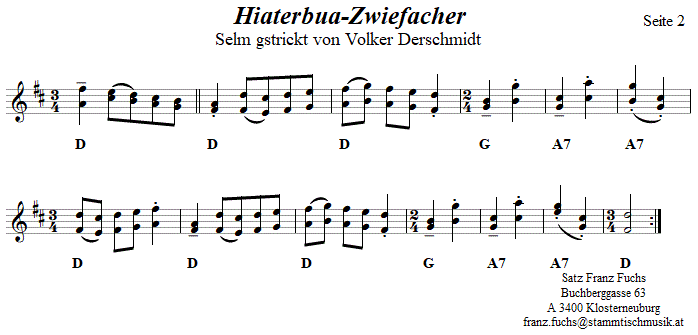 Hiaterbua, Zwiefacher in zweistimmigen Noten, Seite 2. 
Bitte klicken, um die Melodie zu hren.