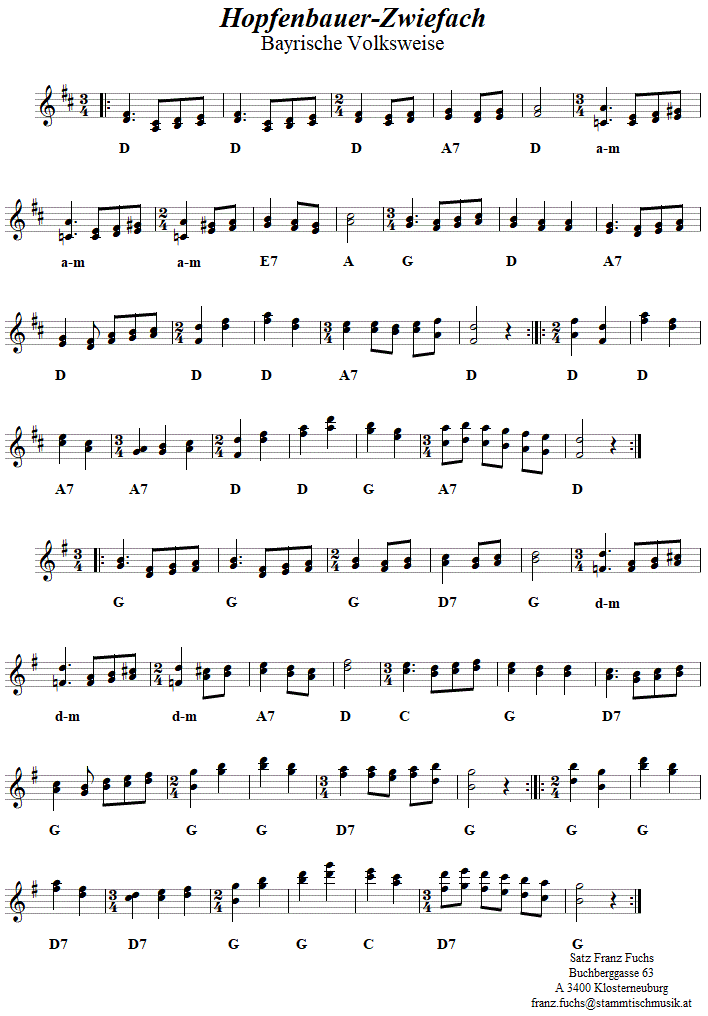 Hopfenbauer-Zwiefacher in zweistimmigen Noten. 
Bitte klicken, um die Melodie zu hren.
