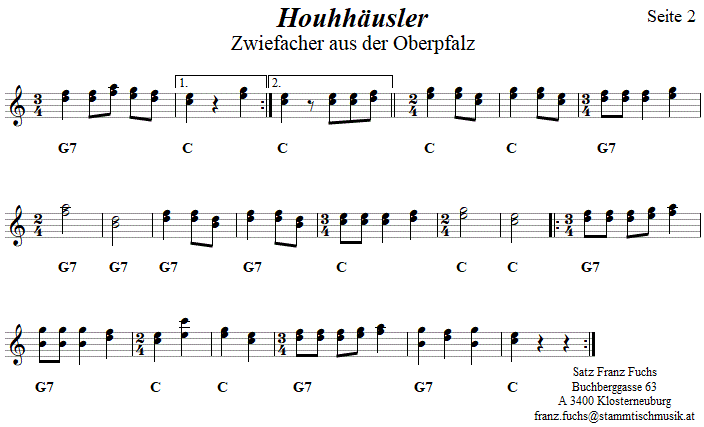 Houhhusler, Zwiefacher in zweistimmigen Noten. 
Bitte klicken, um die Melodie zu hren.