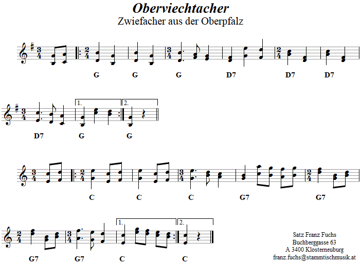 Oberviechtacher (Namenlos aus Oberviechtach), Zwiefacher in zweistimmigen Noten. 
Bitte klicken, um die Melodie zu hren.