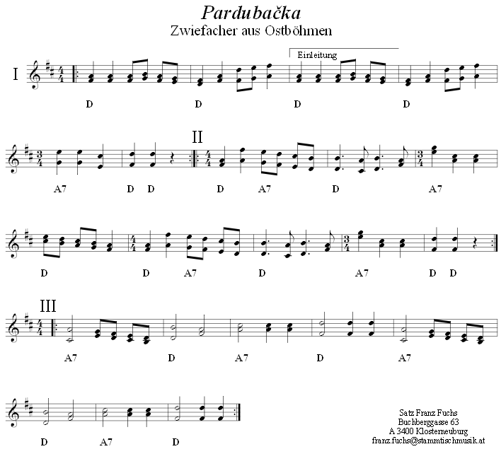 Pardubačka, Pardubatschka Zwiefacher in zweistimmigen Noten. 
Bitte klicken, um die Melodie zu hren.