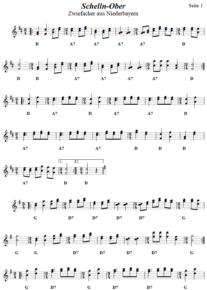 Schelln-Ober, Seite 1, Zwiefacher in zweistimmigen Noten. 
Bitte klicken, um die Melodie zu hren.